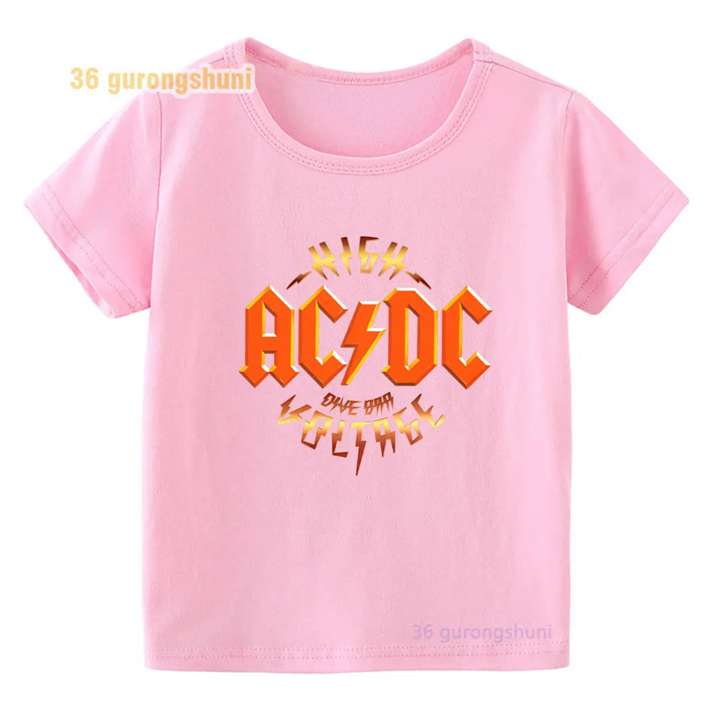T Shirt For Girls pink Clothes kids Tshirt Girl clothing ACDC print Graphic summer tops Tee Kawaii T-shirt summer Short Sleeve