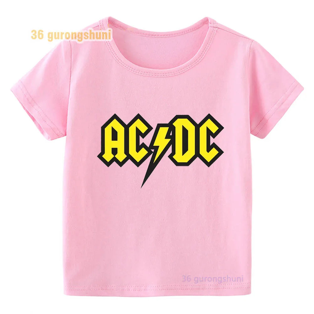 T Shirt For Girls pink Clothes kids Tshirt Girl clothing ACDC print Graphic summer tops Tee Kawaii T-shirt summer Short Sleeve