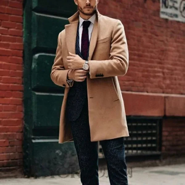 MRMT 2025 Brand New Men's Coat British Mid-Length Men Long-Sleeve Woolen Coat Casual Business Man Windbreak Woolen Coats Outwear
