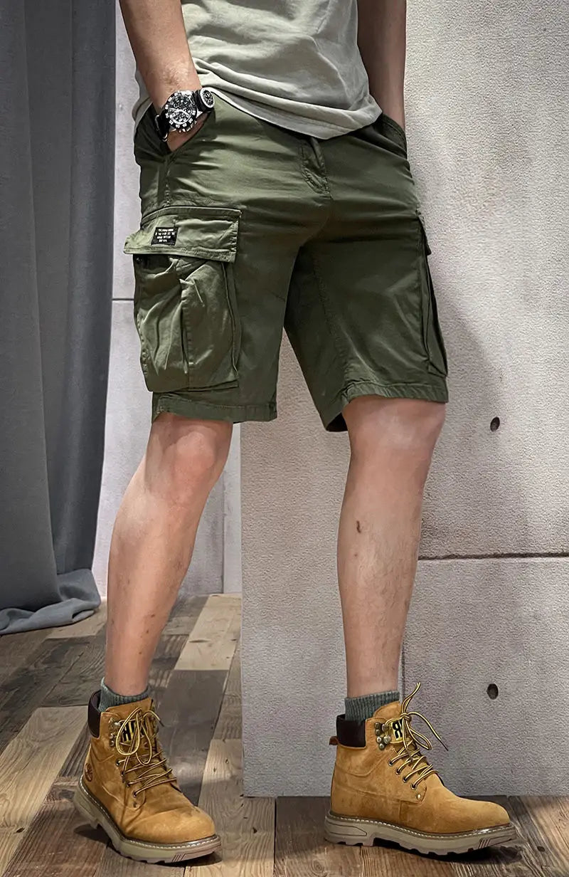 Half Men's Cargo Shorts Solid With Draw String Khaki Male Bermuda Short Pants Summer Korean Style Baggy Elastic Waist Homme Y2k