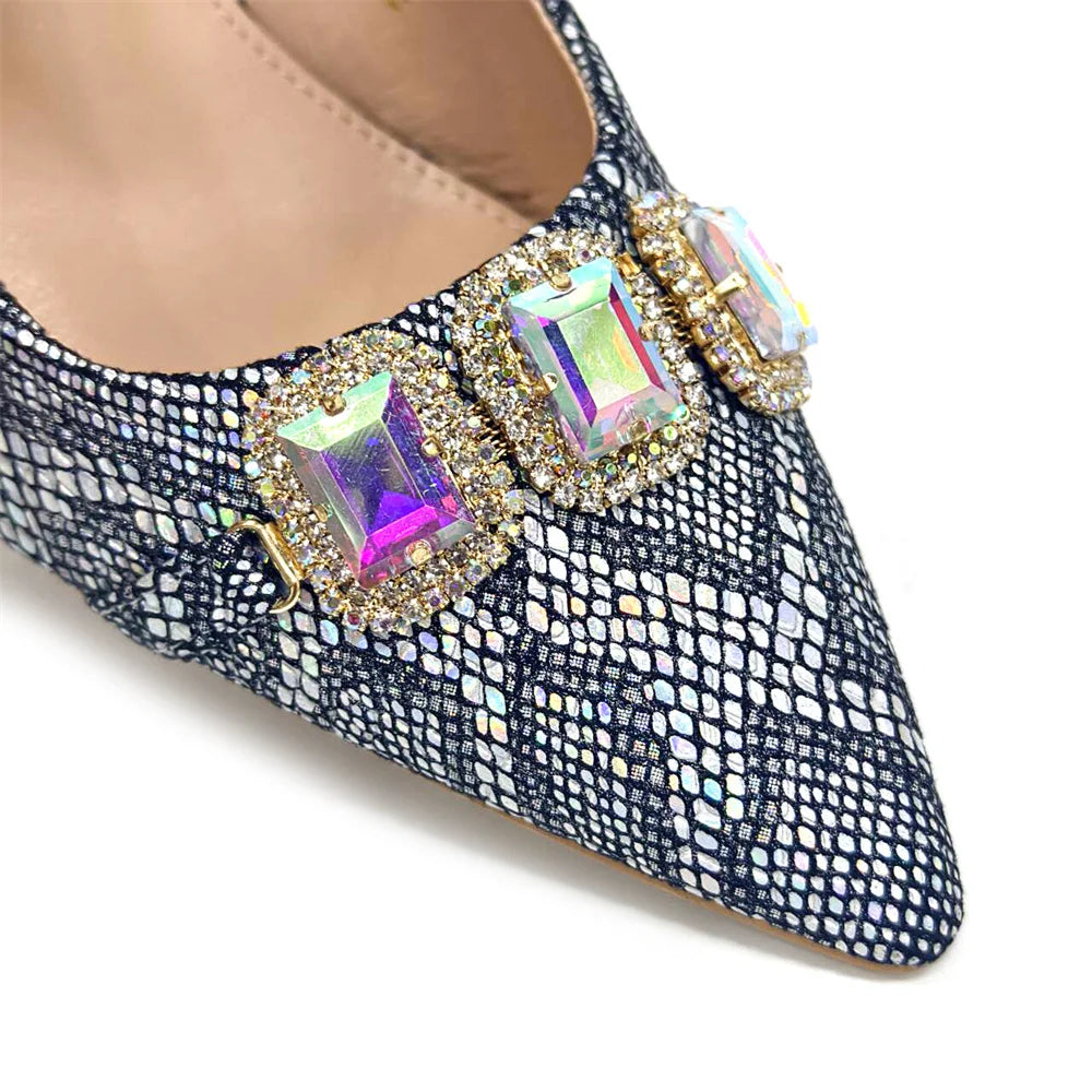 2024 Rhinestone Pointed-Toe High Heels Shoes and Bags Set for Women Wedding and Party Elegant Luxury Fashion in Wine Color