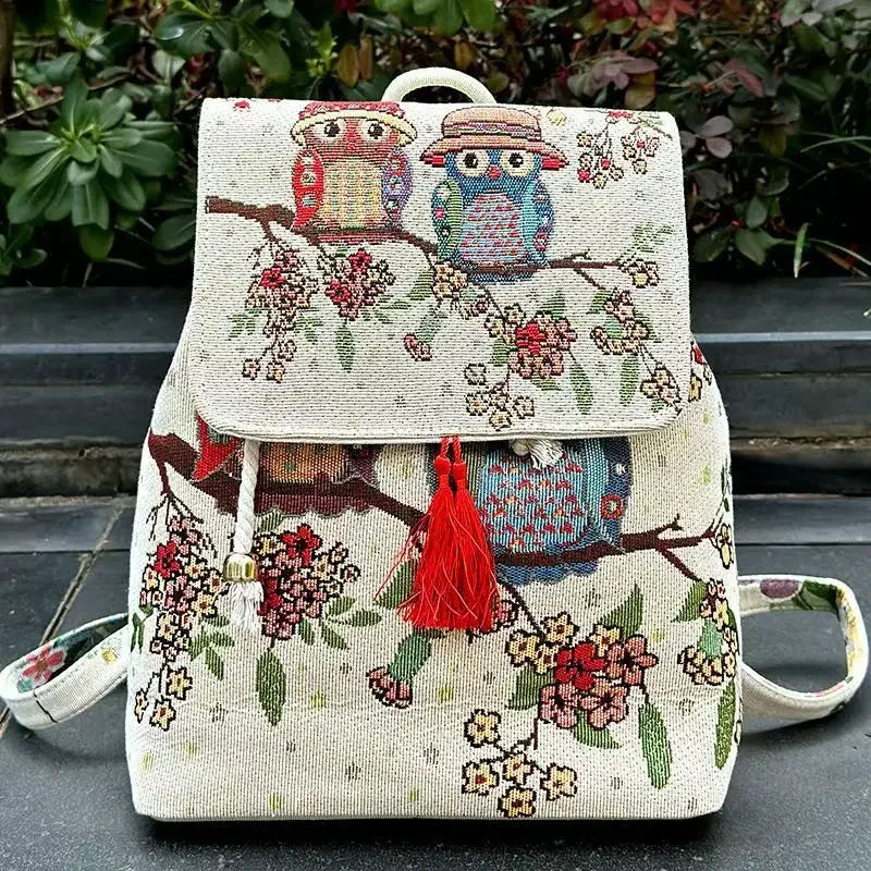 Backpacks Bags for Women Embroidery Ethnic Style Streetwear Fashion Casual Vintage Elegant Harajuku Travel Canvas Bag Sports
