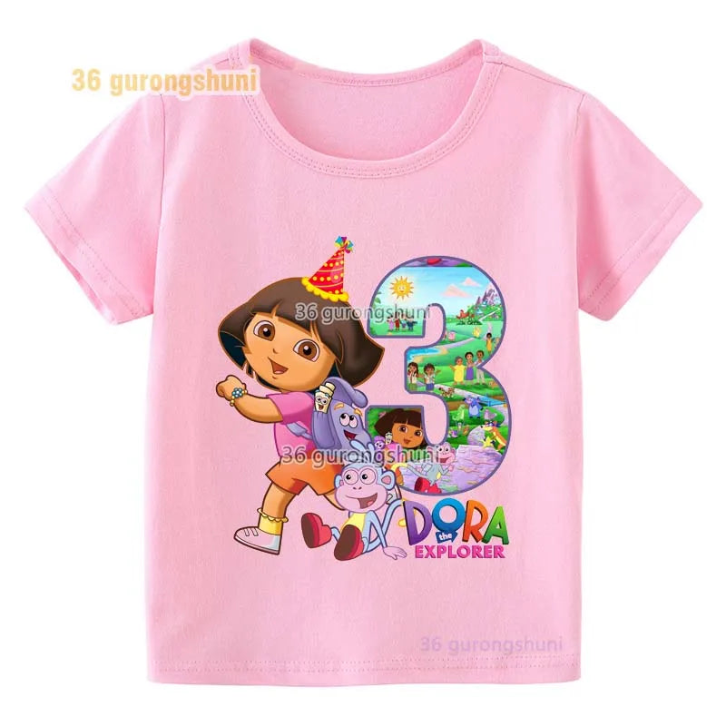 Girl clothing T Shirt Girls Short Sleeve Dora Summer Tops Kids Clothes children T Shirts 2 3 4 5 6 birthday party baby T-shirts