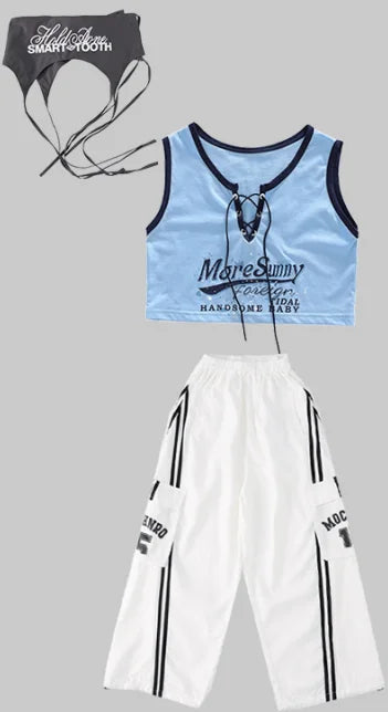 Girls Hip Hop Clothing Crop Top Cargo Pants Children K-pop Street Dance Costume Kids Girl Group Streetwear Jazz Clothes Sets