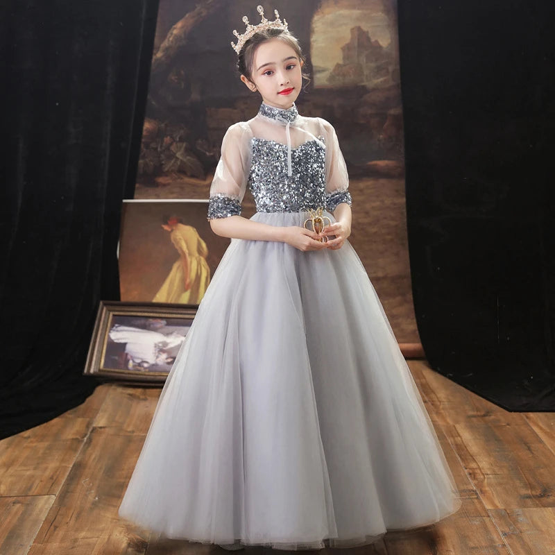 Children Clothing Green Dress for Girls 3 To 14 Year Elegant Formal Evening Dresses Long Luxury Cute Kid Wedding Party Ball Gown