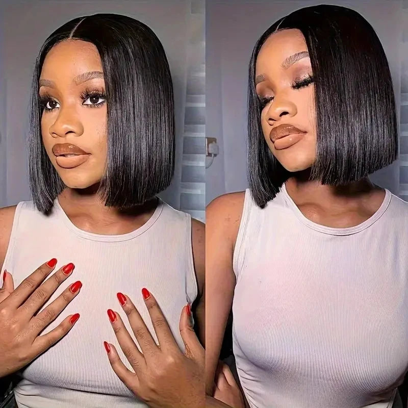 200 Density Straight 13X4 Lace Frontal Bob Wigs 100% Human Hair for Women Brazilian Remy Hair Pre Plucked Virgin Hair #1B 16inch