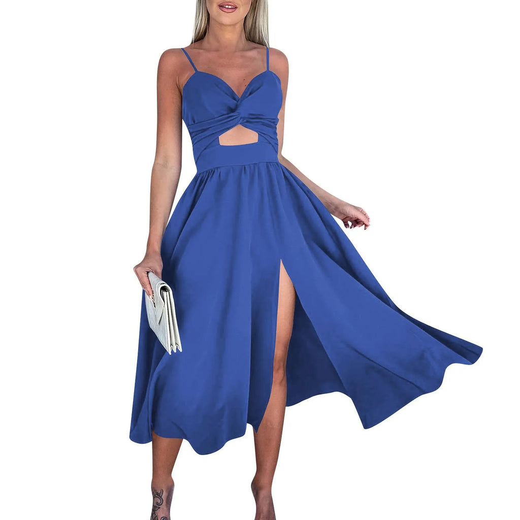 dresses for women trend sexy party dresses V-Neck Big Swing Slimming Backless Sleeveless long Dress Suspenders Hollow vestidos
