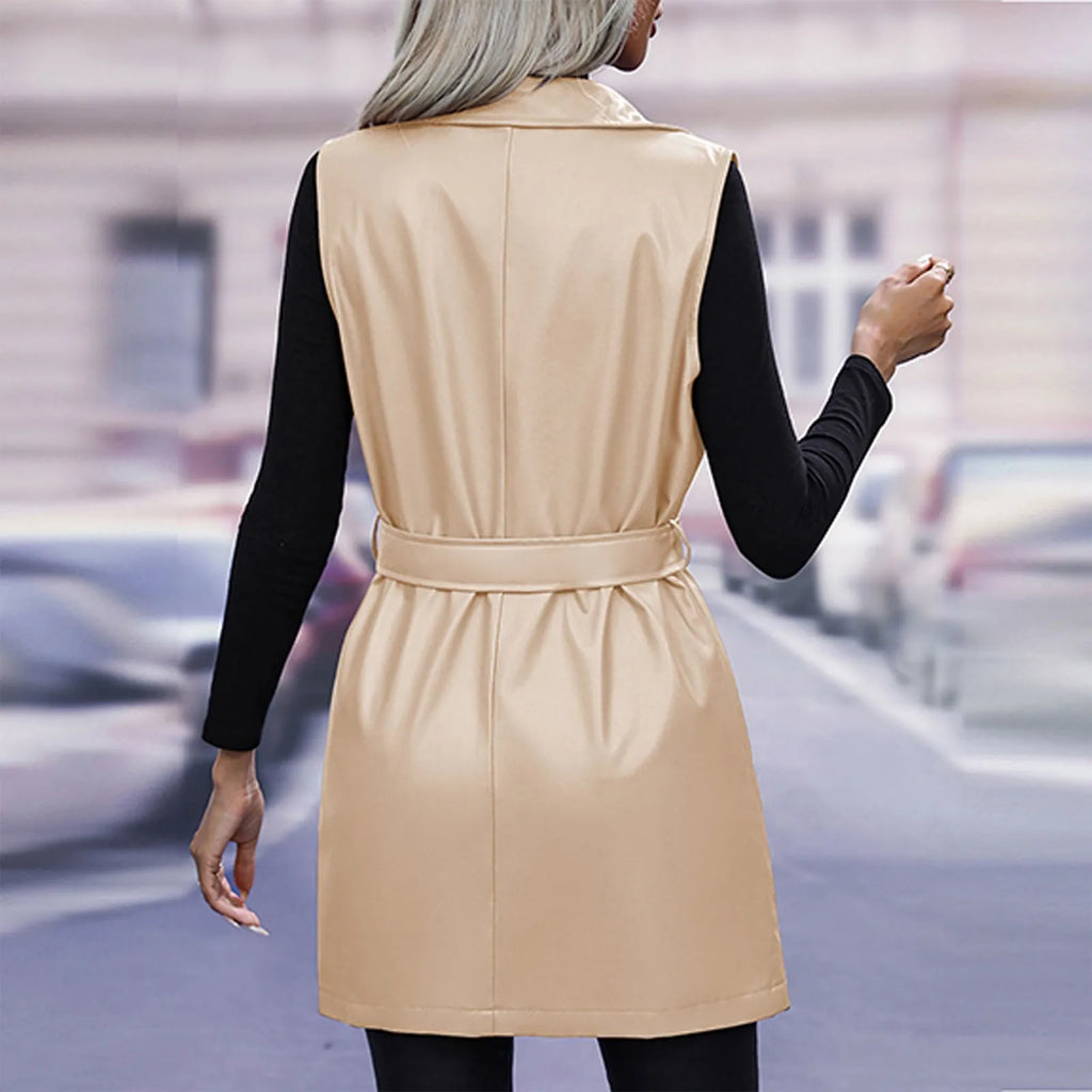 Women Jackets Fashion Leather Vest Sleeveless Coat Suit Collar Slim Spring Autumn Windbreaker Coat For Outdoor Daily Wear