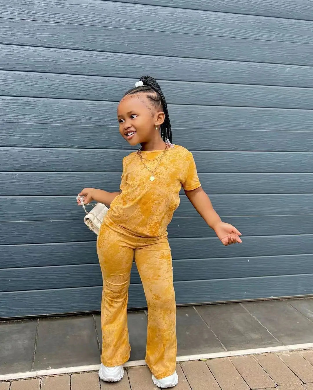 Girls' Clothes Set Children Short Sleeved Fared Pants 2-Piece Set Baby Casual Wear Printing Kids Girl's Clothes 3 4 5 6 7 8 Year