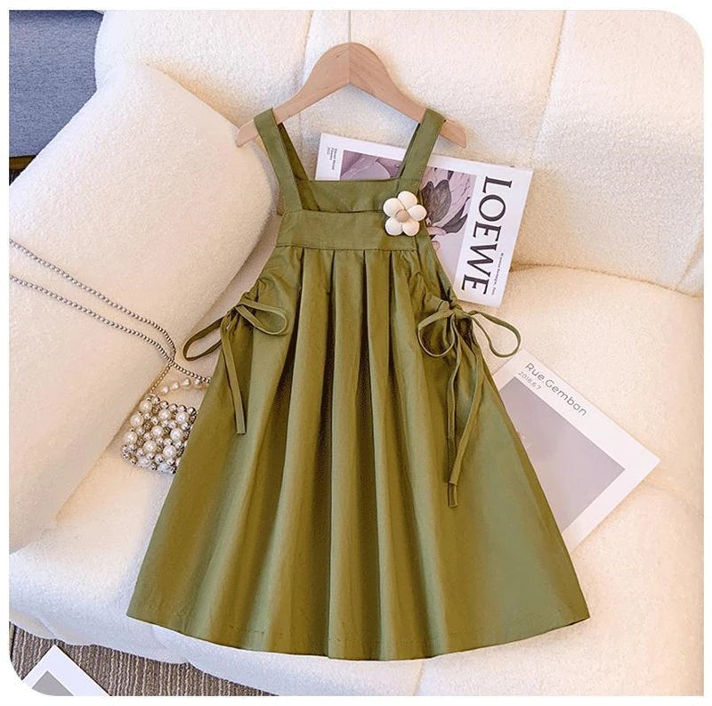Baby Girls Clothes Summer Girls Dress Set Kids Top+Suspender Skirt 2Pic Children Flower Leisure Suit 3-14 Years Youth Clothing