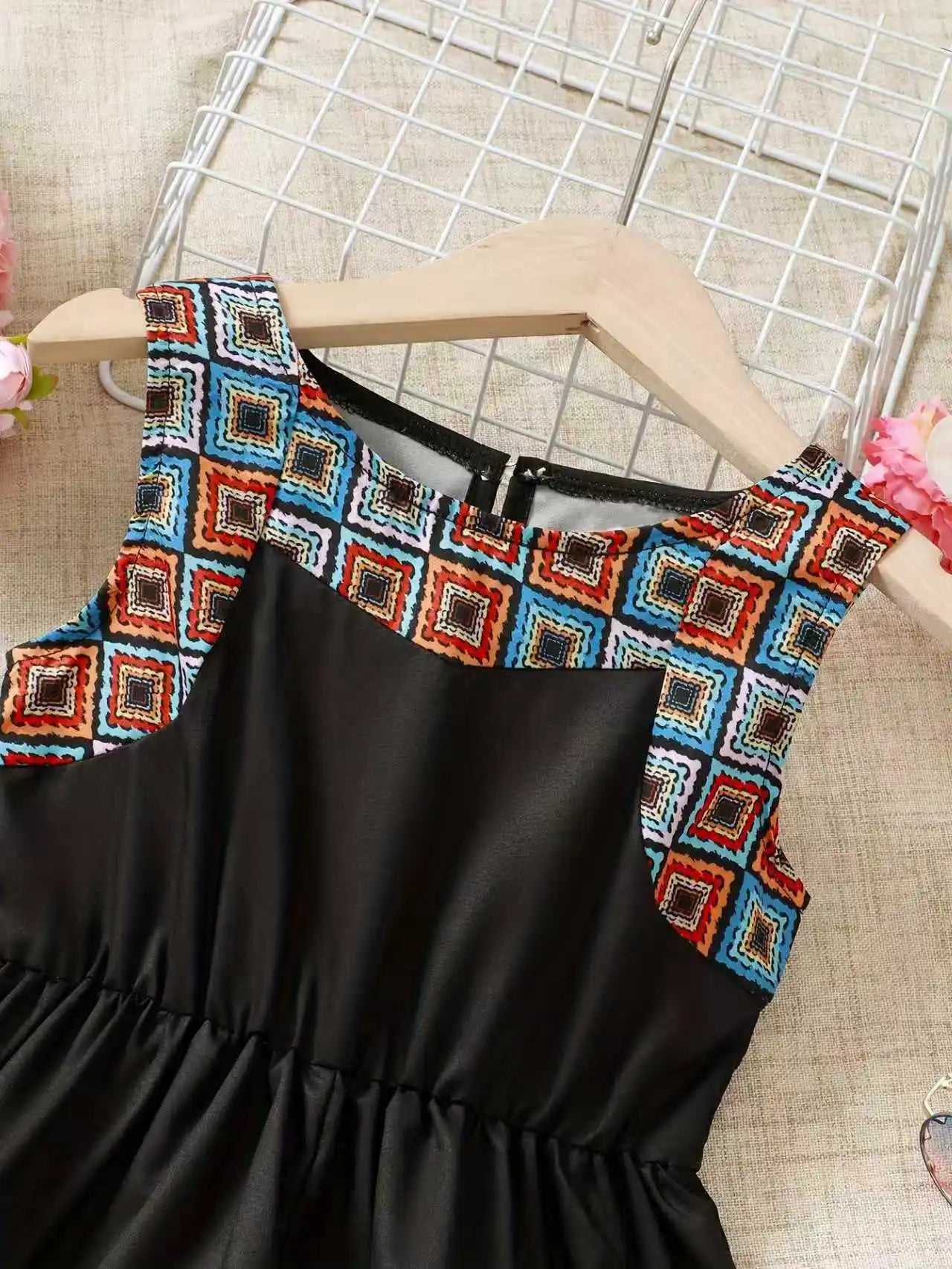Girls Casual Summer New Sleeveless Color Block Dress Children's Clothing Toddler Girls Dress Kids Fashion