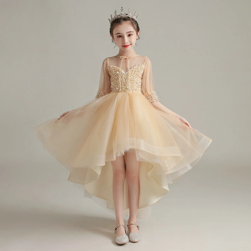 Children Clothing Green Dress for Girls 3 To 14 Year Elegant Formal Evening Dresses Long Luxury Cute Kid Wedding Party Ball Gown