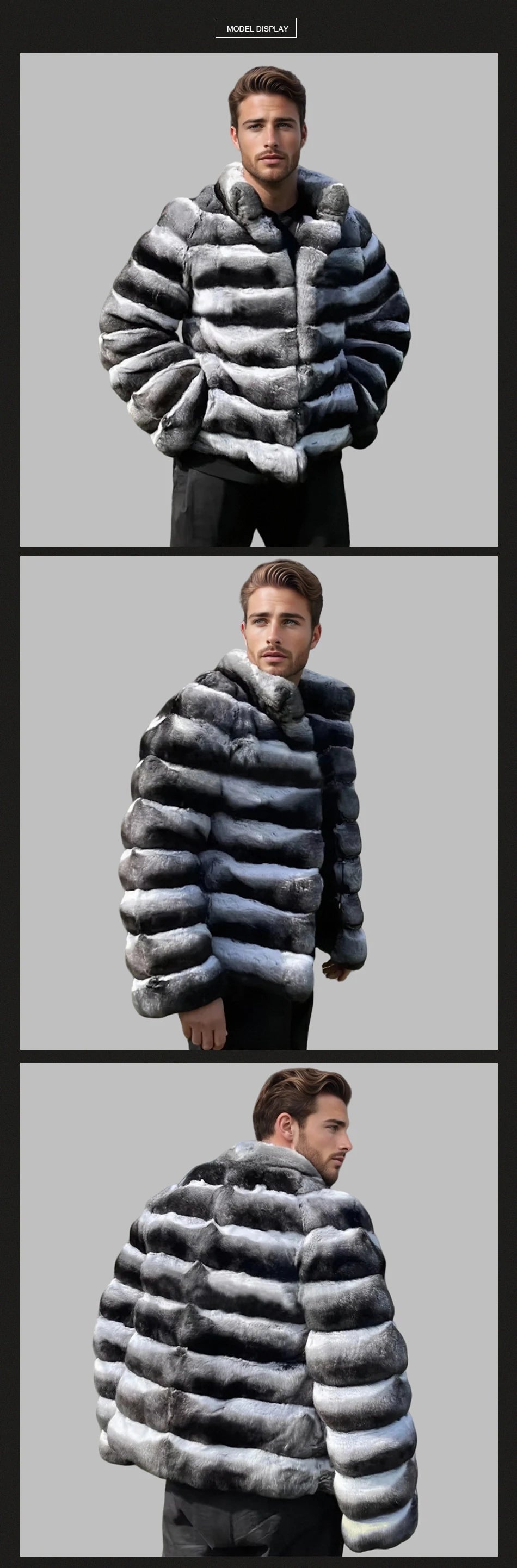 Mens Winter Rex Rabbit Fur Coats Real Fur Jackets Mens Luxury Coats Chinchilla Fashion Fur Jacket Men