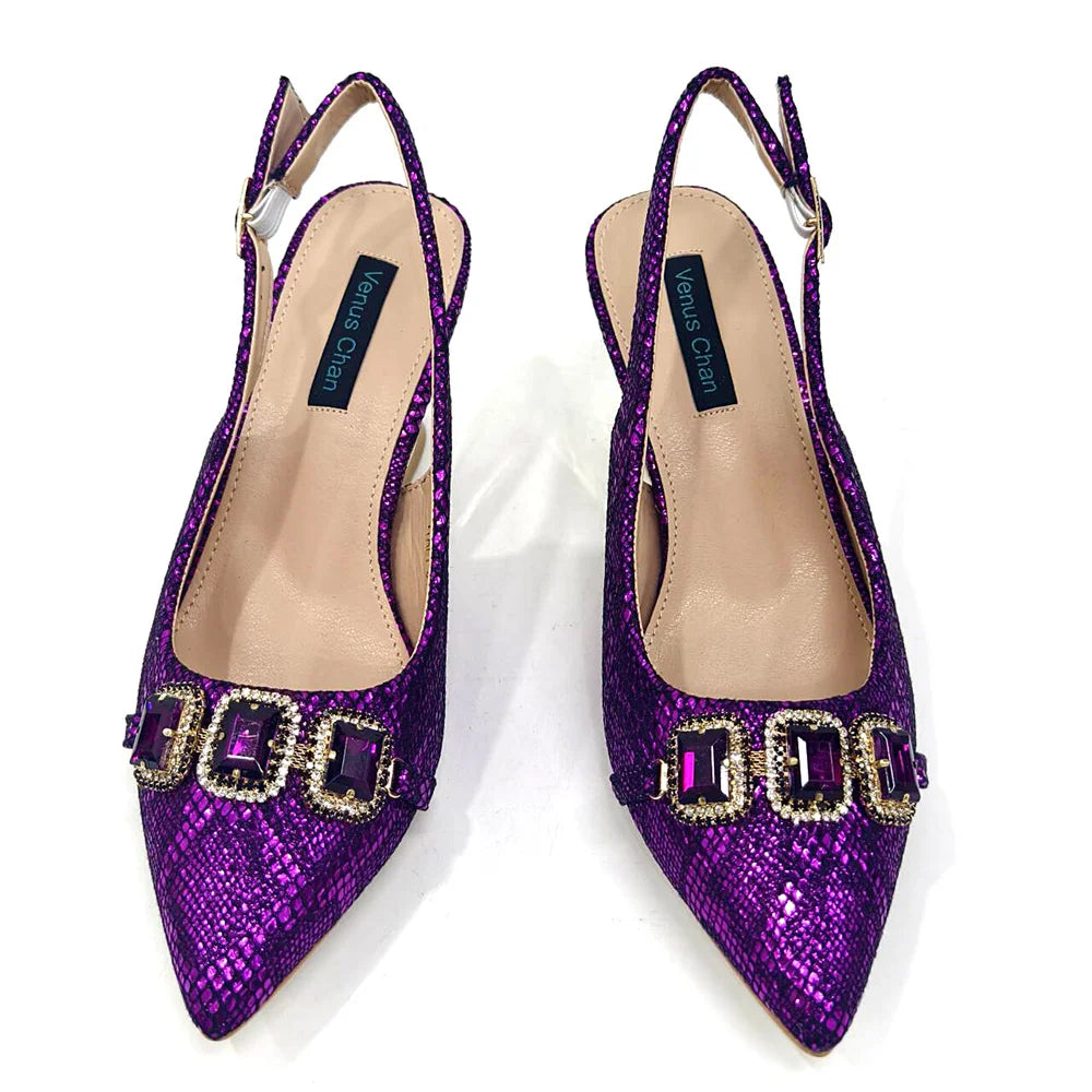 2024 Rhinestone Pointed-Toe High Heels Shoes and Bags Set for Women Wedding and Party Elegant Luxury Fashion in Wine Color