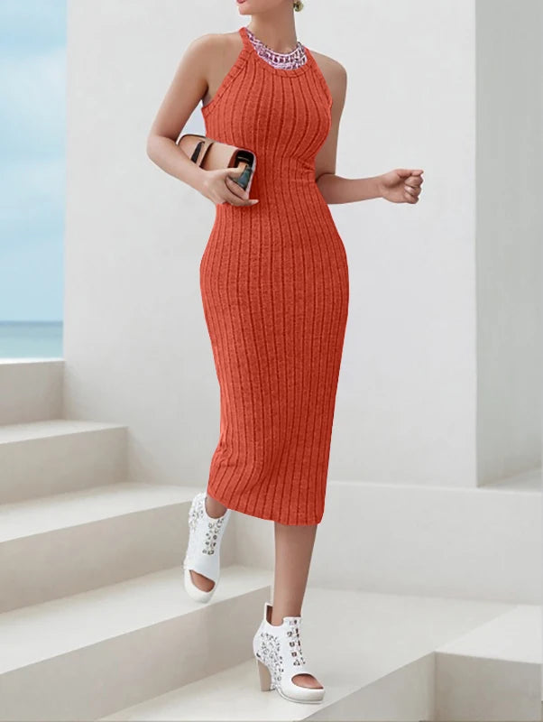 Dresses for Women  Solid Halter Neck Bodycon Ribbed Knit Tank Dress