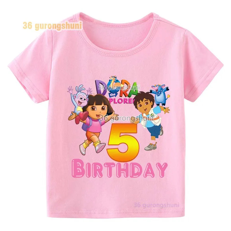 Girl clothing T Shirt Girls Short Sleeve Dora Summer Tops Kids Clothes children T Shirts 2 3 4 5 6 birthday party baby T-shirts