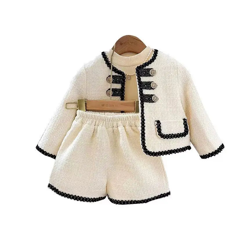 Girls' Clothing Set 2025 Spring and Autumn New Style Children's Fashion Coat Half Shorts Two Piece Set