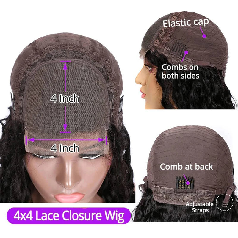 200 Density Straight 13X4 Lace Frontal Bob Wigs 100% Human Hair for Women Brazilian Remy Hair Pre Plucked Virgin Hair #1B 16inch