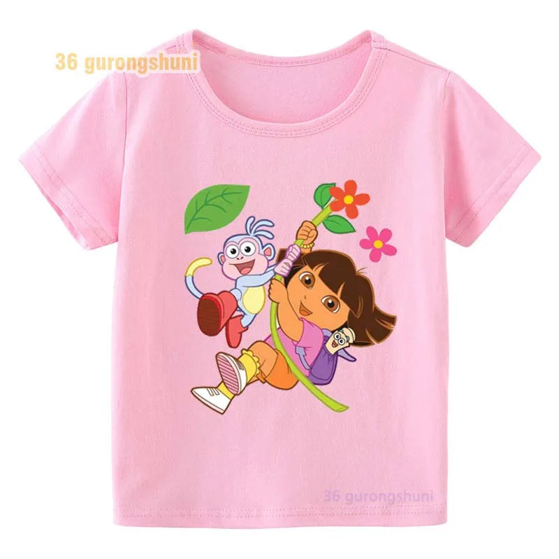 Girl clothing T Shirt Girls Short Sleeve Dora Summer Tops Kids Clothes children T Shirts 2 3 4 5 6 birthday party baby T-shirts
