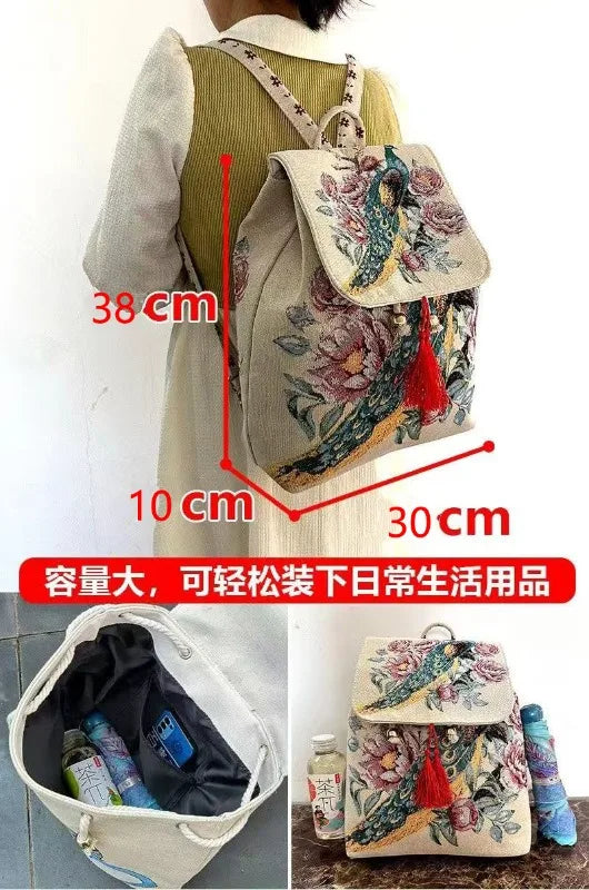 Backpacks Bags for Women Embroidery Ethnic Style Streetwear Fashion Casual Vintage Elegant Harajuku Travel Canvas Bag Sports