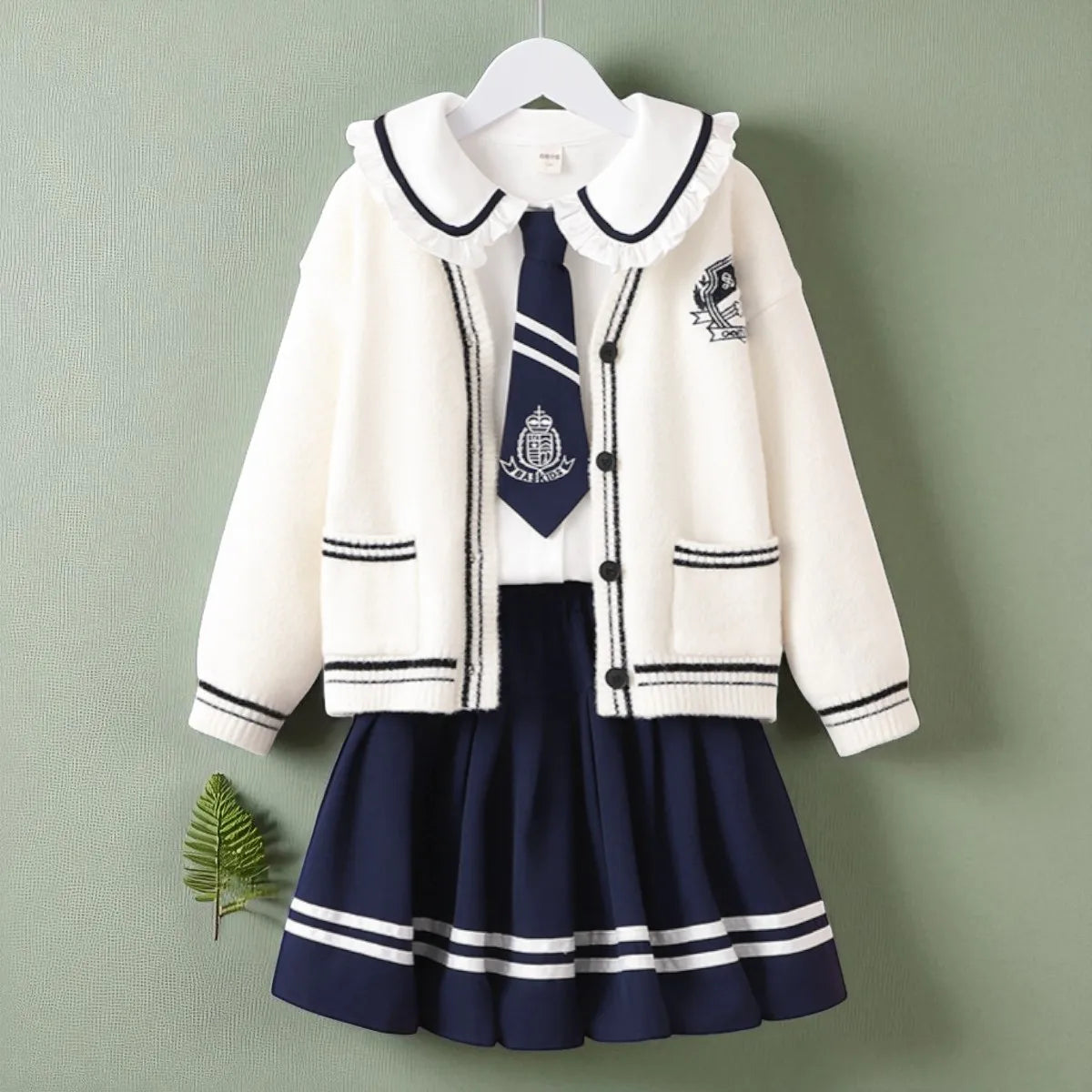 Baby Girls Clothing Set Outfits School Uniform Cardigan & Shirt & Skirt 3pcs Girls Tracksuit Teens Kids Suit Costumes 5 7 9 13 Y