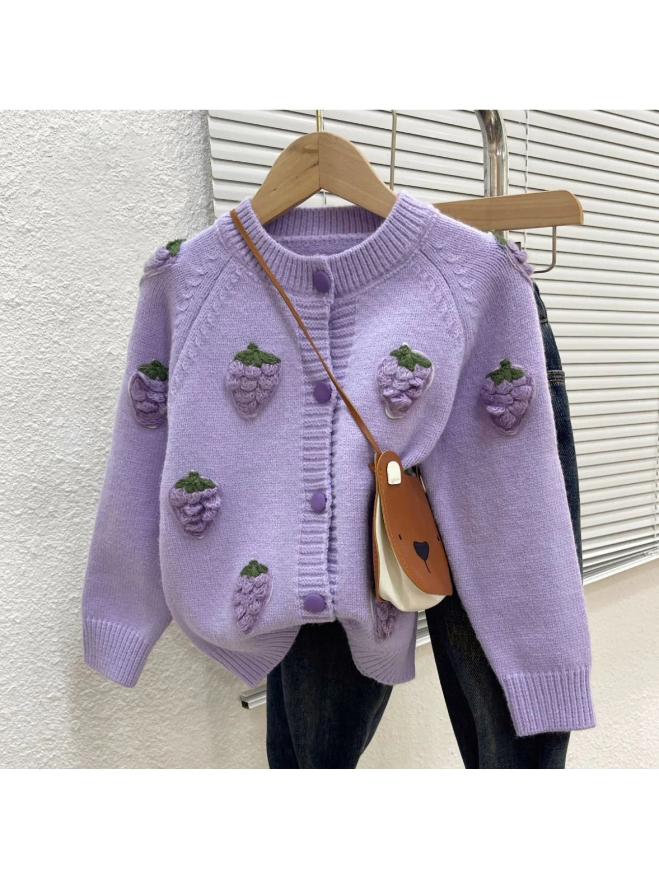 Children's Clothing, Girls' Sweaters, Cardigans, Spring & Fall Kidsren's Outwears, Little Girls' Fashionable Handmade Grape Tops