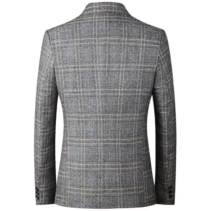 Men's Winter Suit Jacket - Classic Checked Blazer | Warm Thickened Formal Coat | Autumn/Winter Business & Leisure Wear