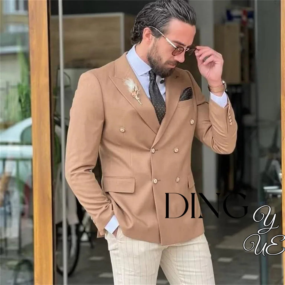 Mens Double Breasted Blazer Casual Jacket for Men Slim Fit Sports Coat for Men Business Wedding Dinner Suit Jacket