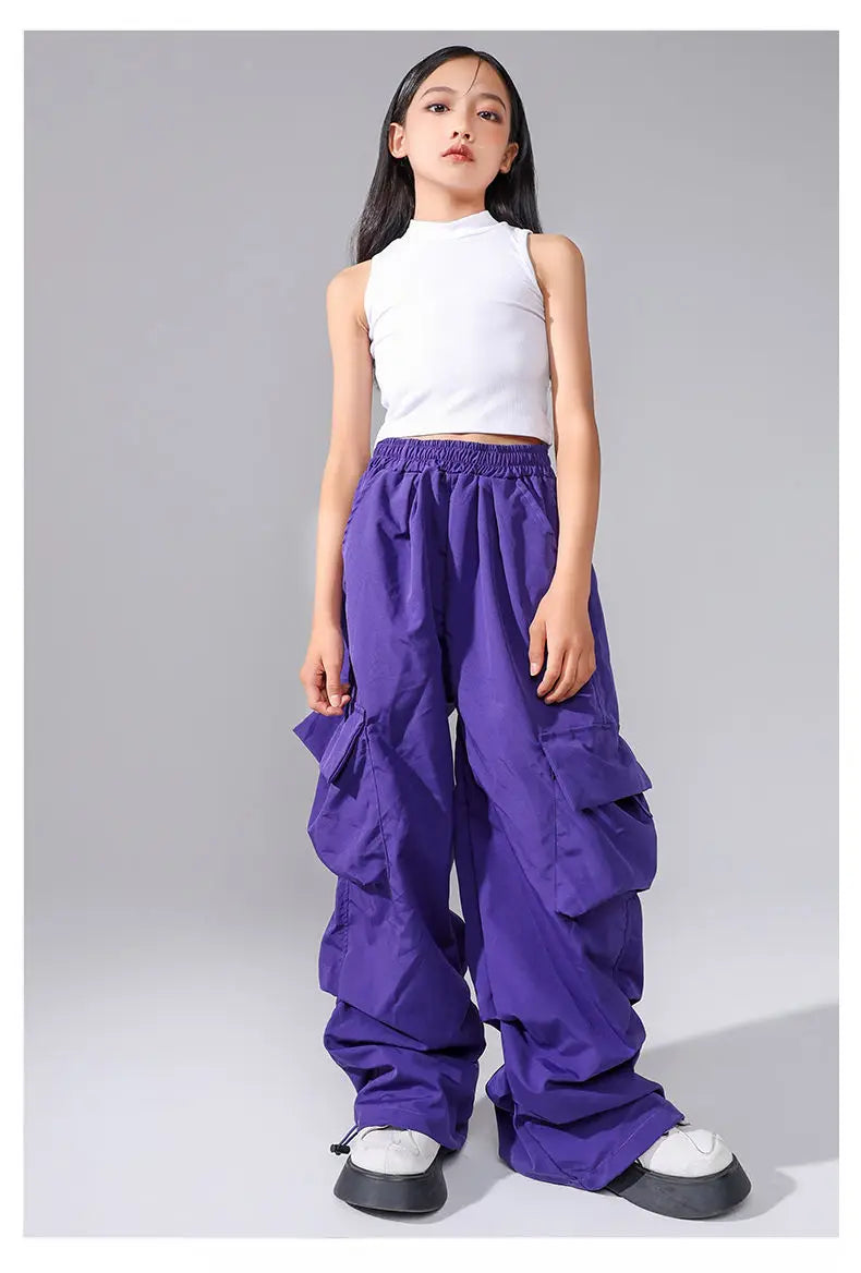 Girls Cargo Pants 5-14 Years Spring Fashion Children Loose Trousers Autumn Kids New Style Wide-leg Pants Girl Casual Clothing