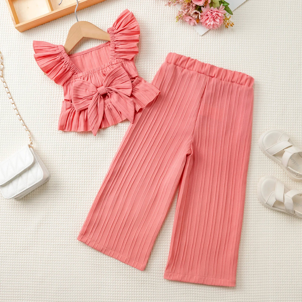 2025 Girls' Fashion Summer clothes Sets fly sleeves Tops + Pants Suits Y2K Street Casual 2pcs Children Clothing
