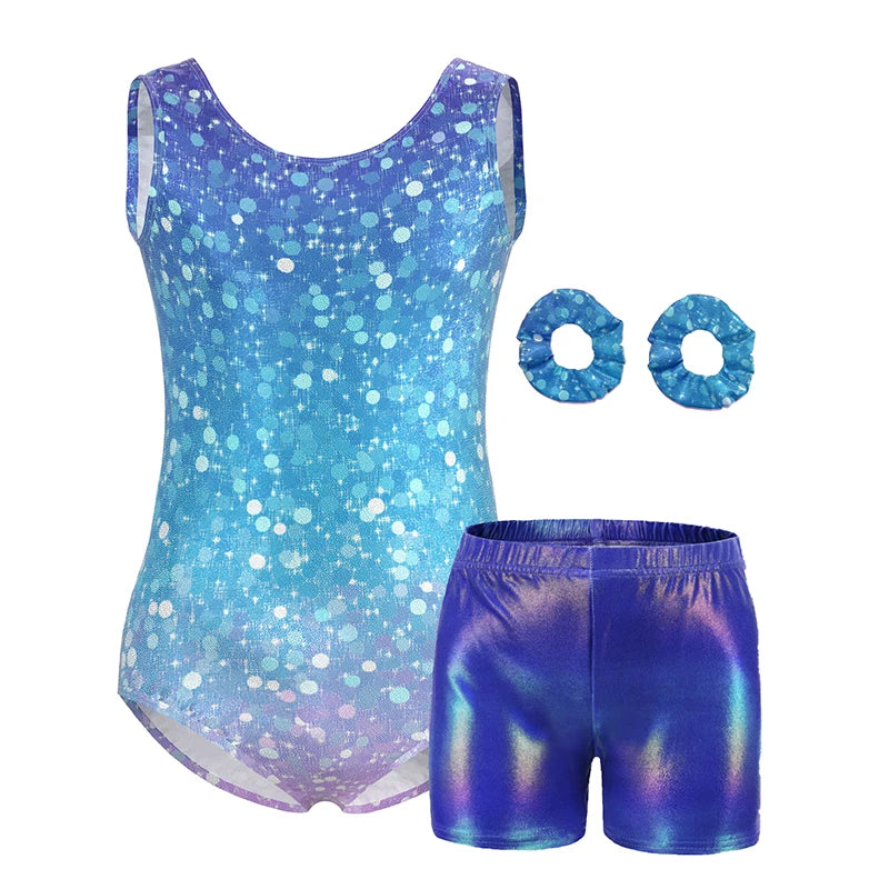 Girls  Vest  Gymnastics Leotard Sparkle 4 Piece Dance Unitard for Kids Toddler Athletic Tumbling Outfits