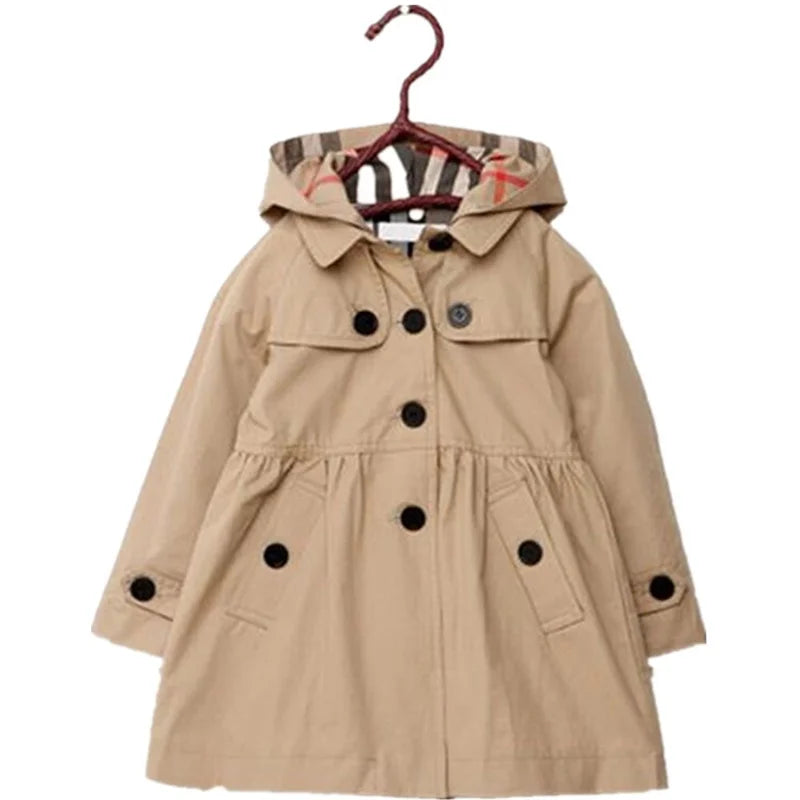 Girls Windbreaker Jackets Clothes Outerwear Autumn New Kids Clothing Children fashion Khaki Hooded Trench Coat Jacket For Girl