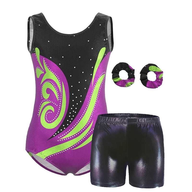 Girls  Vest  Gymnastics Leotard Sparkle 4 Piece Dance Unitard for Kids Toddler Athletic Tumbling Outfits