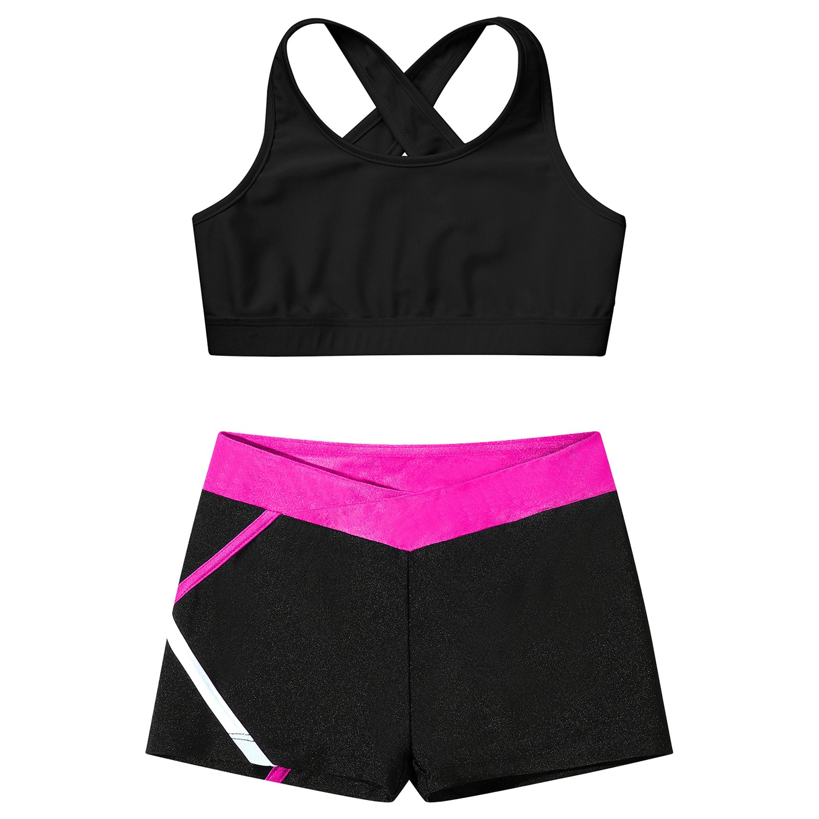 Kids Girls Dance Gymnastics Sports Outfits Sleeveless Crop Top with Shorts Tracksuit Set 2 PCS Yoga Workout Summer Girl Clothing