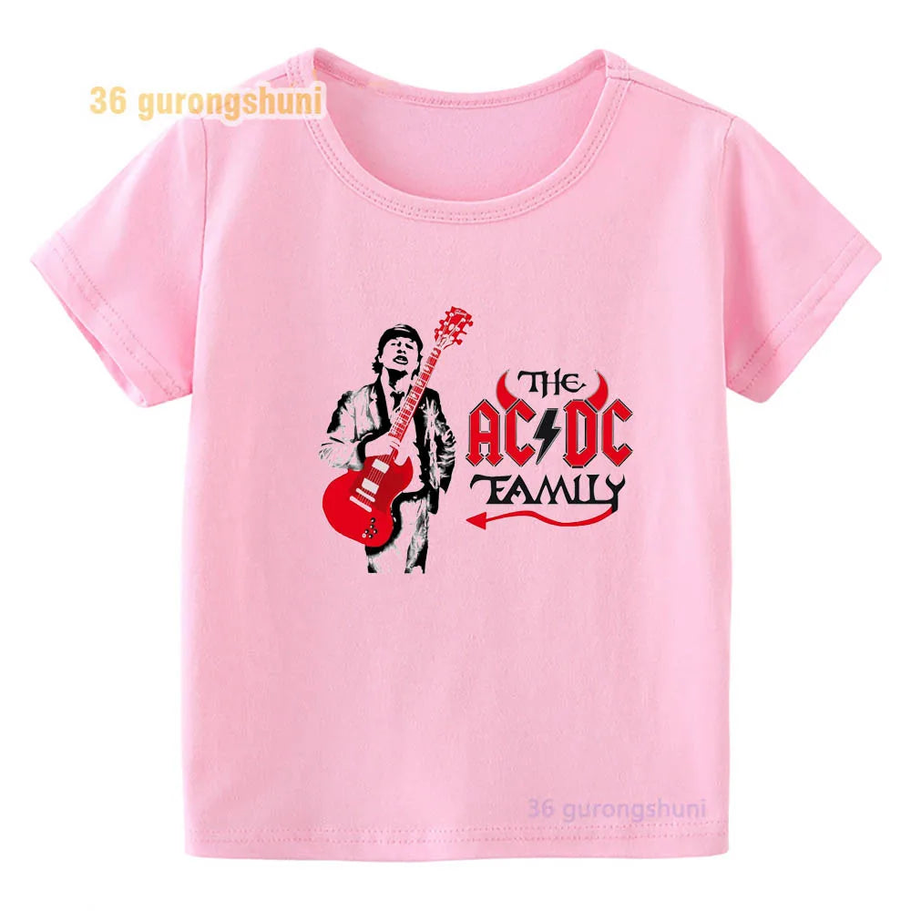 T Shirt For Girls pink Clothes kids Tshirt Girl clothing ACDC print Graphic summer tops Tee Kawaii T-shirt summer Short Sleeve