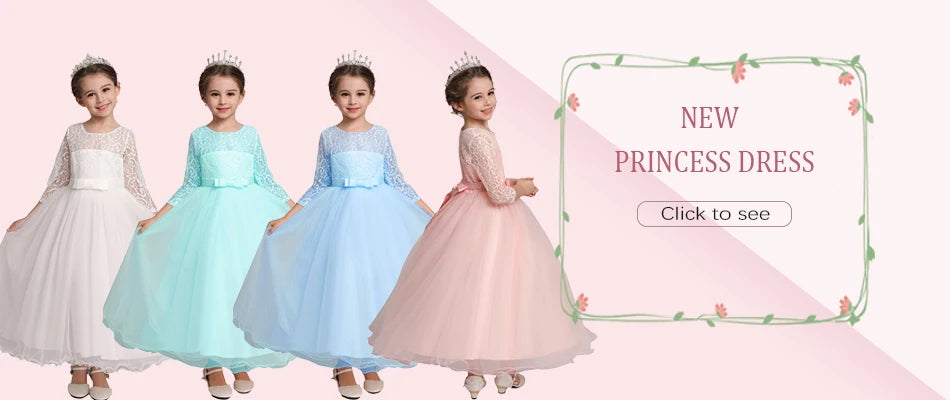 Girls Fashion Open Back Princess Dress 3-12 Years Old New Mesh Lace Long Dress Birthday Wedding Flower Girl Performance Clothing