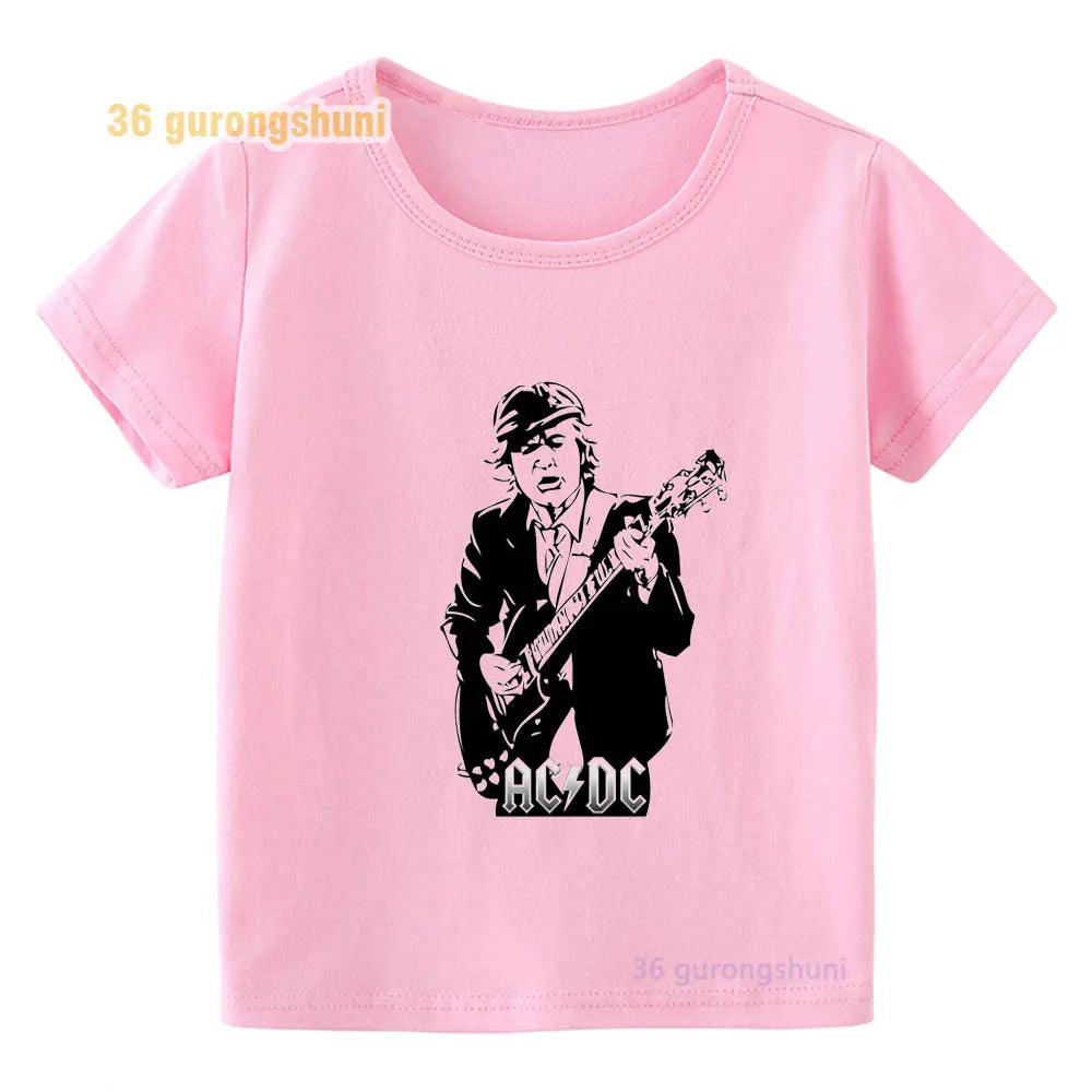 T Shirt For Girls pink Clothes kids Tshirt Girl clothing ACDC print Graphic summer tops Tee Kawaii T-shirt summer Short Sleeve