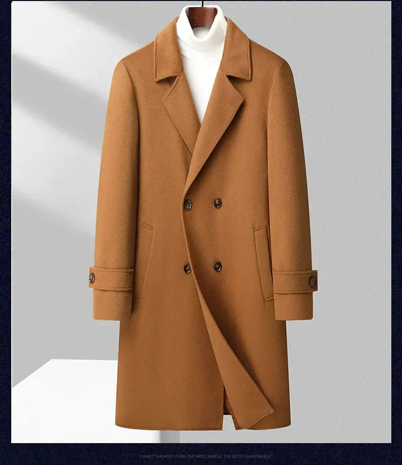 Top Quality Winter Wool Long Coats for Men Double-breasted Padded Cotton Woolen Long Coat Warm Business Mens Windbreaker Jacket