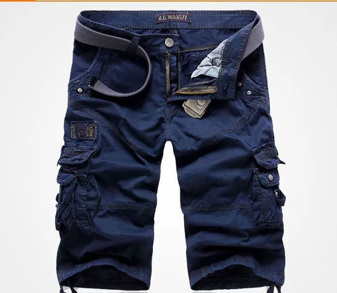 New Summer Casual Shorts Men's Solid Straight Cargo Shorts Outdoor Workout Joggers Pants Multi Pocket Knee Length Sweatpants Man