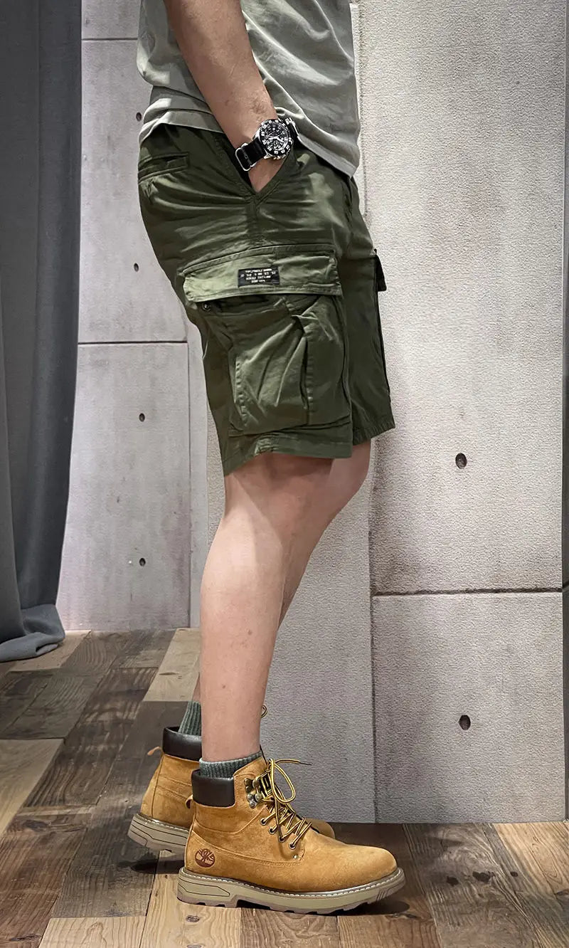 Half Men's Cargo Shorts Solid With Draw String Khaki Male Bermuda Short Pants Summer Korean Style Baggy Elastic Waist Homme Y2k