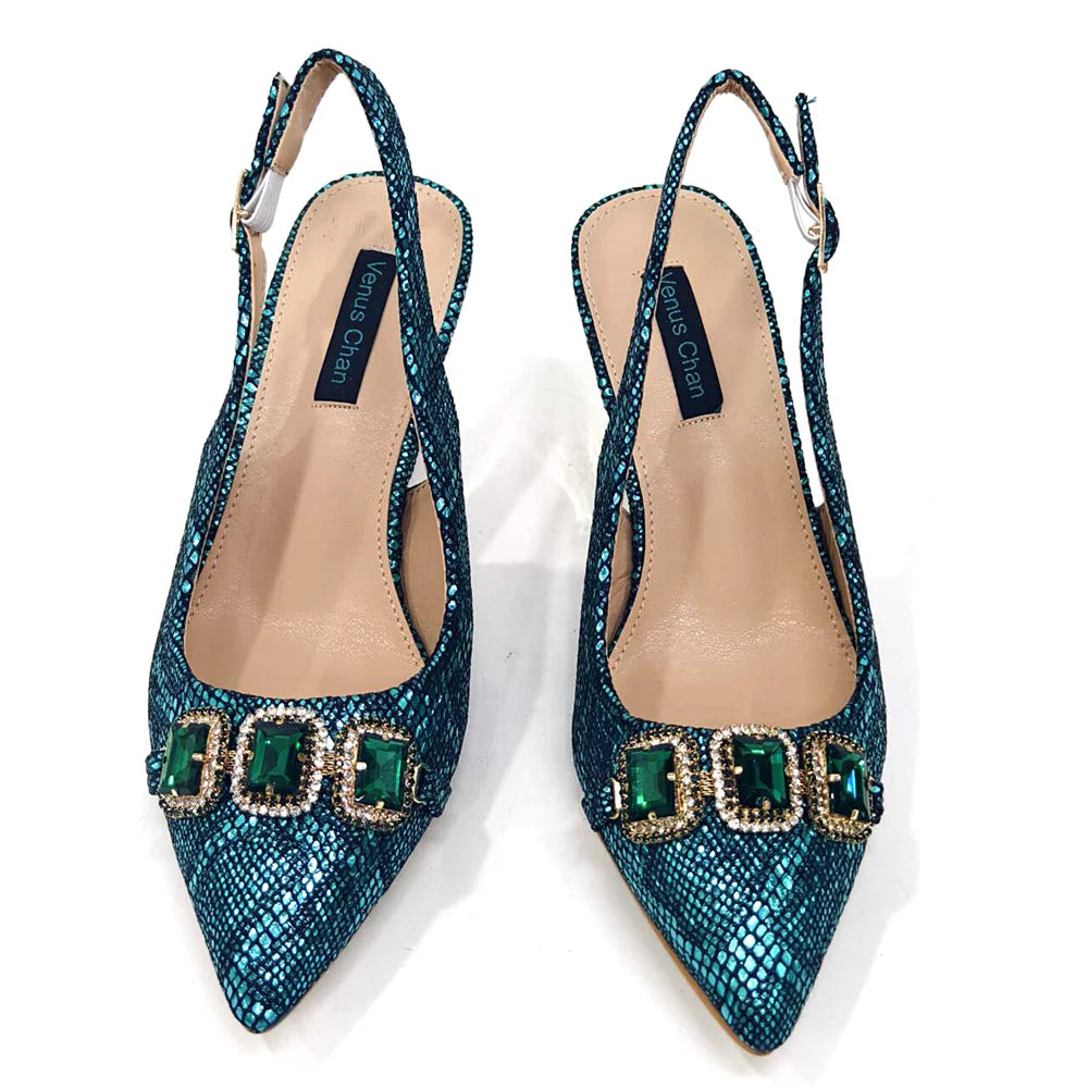 2024 Rhinestone Pointed-Toe High Heels Shoes and Bags Set for Women Wedding and Party Elegant Luxury Fashion in Wine Color