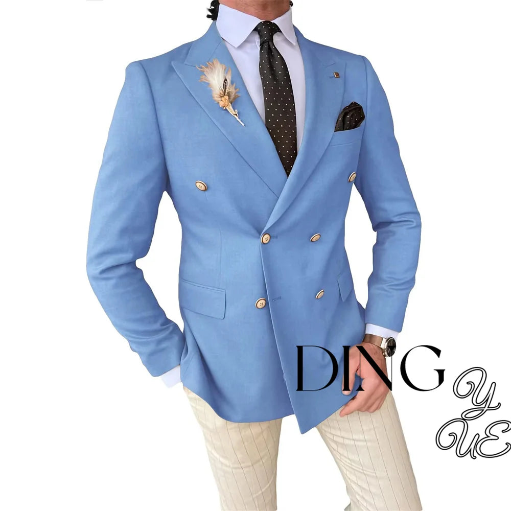 Mens Double Breasted Blazer Casual Jacket for Men Slim Fit Sports Coat for Men Business Wedding Dinner Suit Jacket