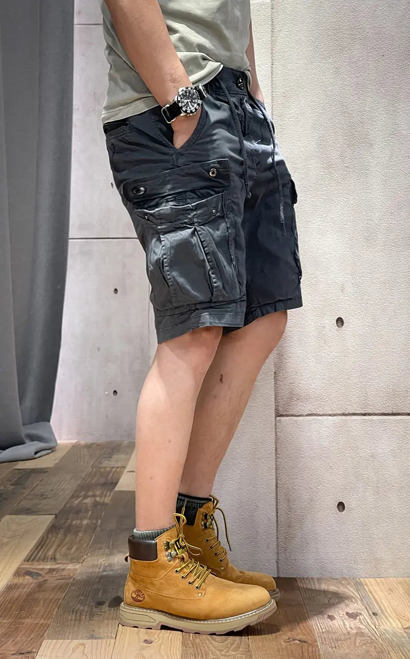 Half Men's Cargo Shorts Solid With Draw String Khaki Male Bermuda Short Pants Summer Korean Style Baggy Elastic Waist Homme Y2k