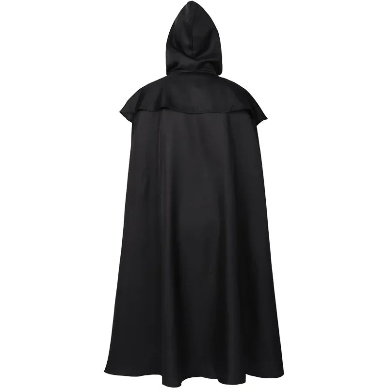 Medieval Vintage Hooded Loose Black Cloak Coats Windproof Trench Chic Winter Long Cape Poncho Gothic Mens Monk  Cosplay