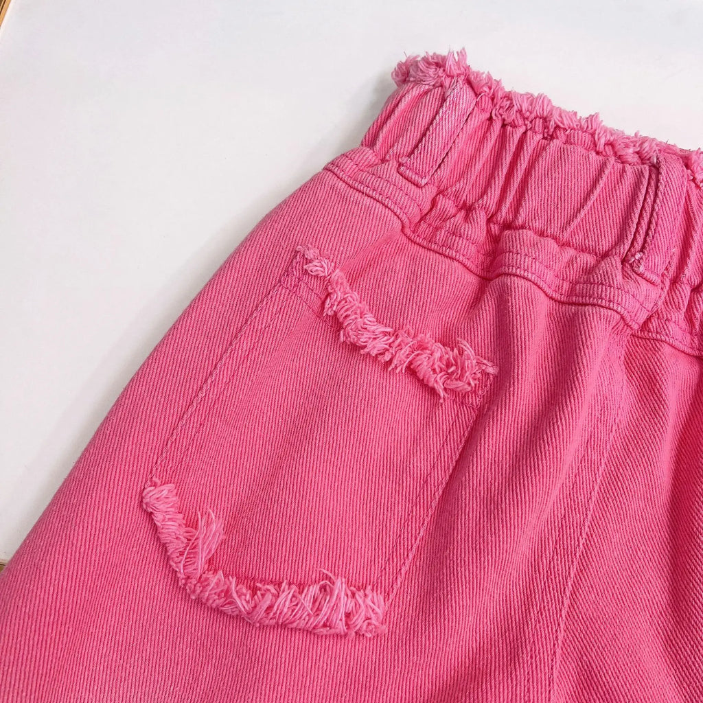 2025 Girls' Summer New Clothing Set Fashion Children's Sleeveless Top+ Ripped Jeans Two-piece Set Baby Clothes