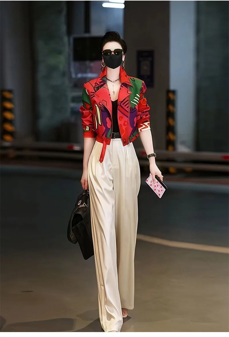 Women Jacket 2025 New Female Short Coat Fashion Printing Jackets Ladies Xiaoxiangfeng High-end Coats With Lining Overcoat Lady