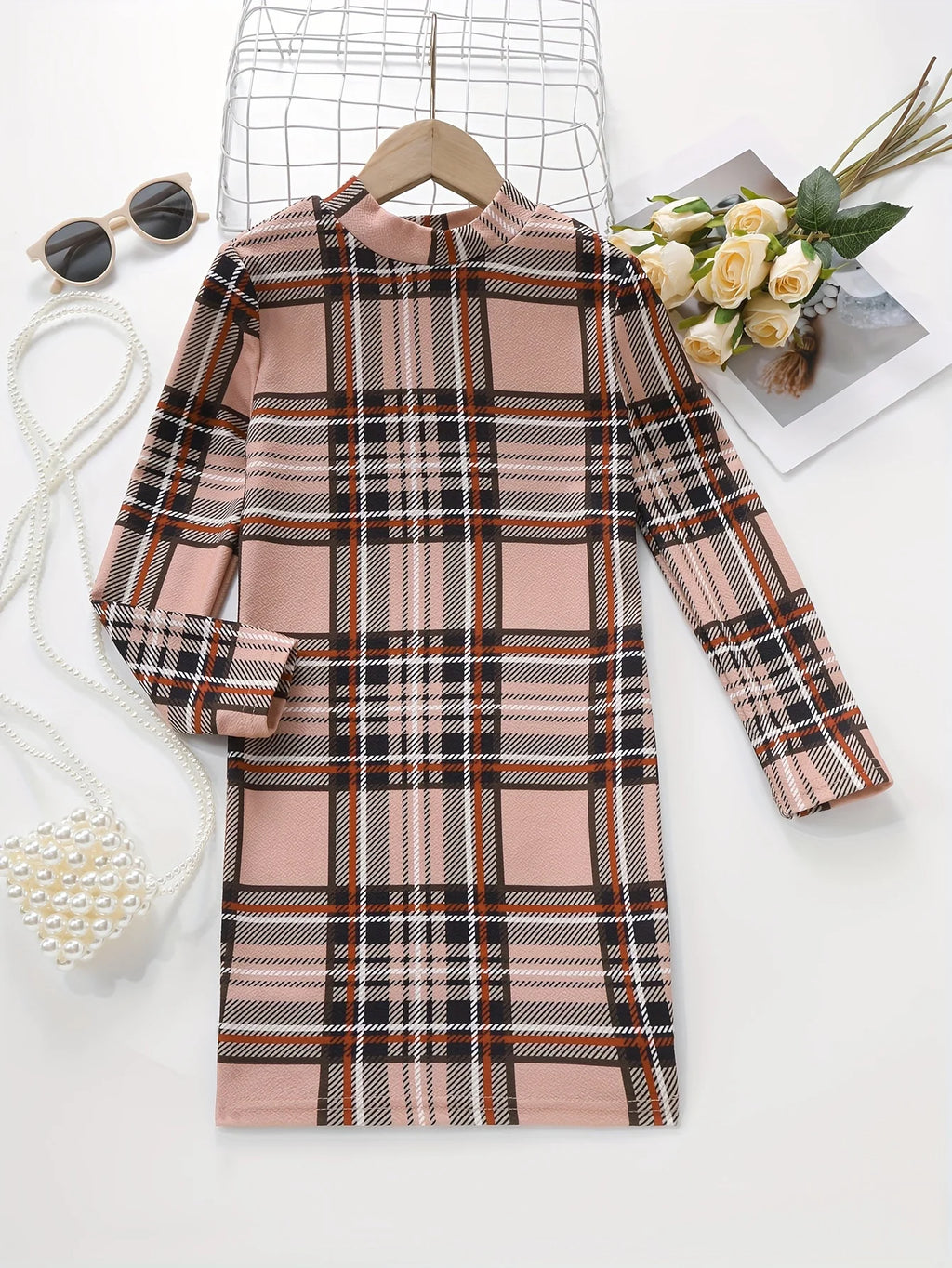 Girls' Dress, Long-Sleeved Spring & Fall Hip-Hugging Skirt, Fashionable Mid-Length Kidsren's Skirt, Middle-Aged and Older Girls' Clothing