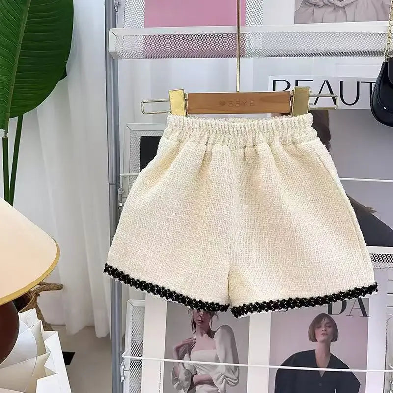 Girls' Clothing Set 2025 Spring and Autumn New Style Children's Fashion Coat Half Shorts Two Piece Set