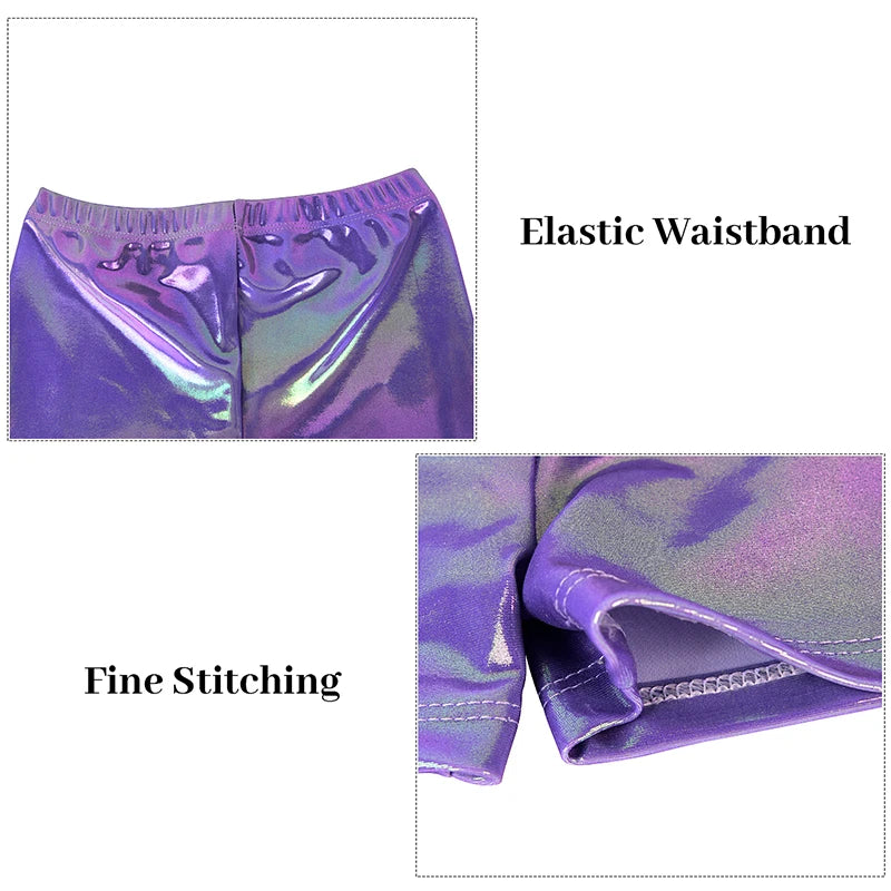 Gymnastics Leotards for Girls Glitter Fashion Print SleevelessTank Biketards Activewear  with shorts and headband