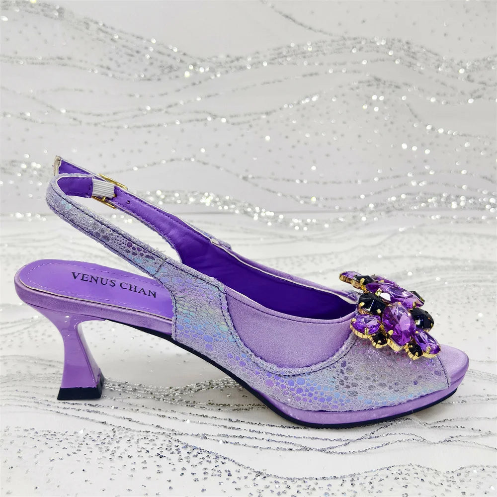 2025 New Rhinestone Design African Shoes & Bag Set in Green – Open Toe Comfortable Women's Heels - Hot Sale on Instagram